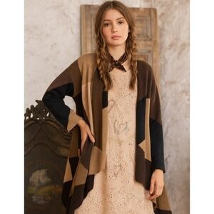 Saffron Cardigan XL Brown Black Colorblock Open Front Cashmere Euro Luxury